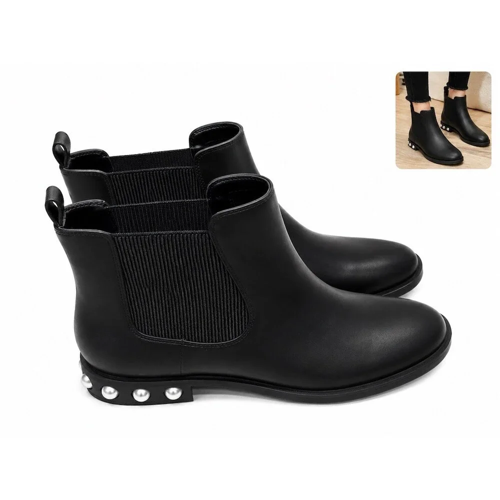 Macys On 34th Jeovana Pearl Chelsea Ankle Booties Womens 10.5 Black Slip on new